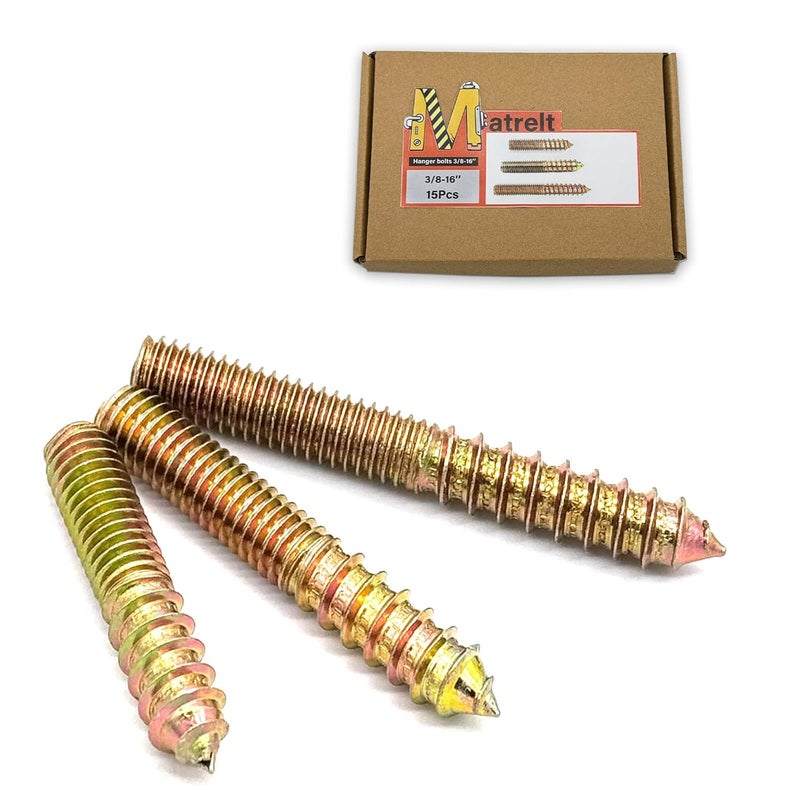 Matrelt 15 Pack 3/8-16" Hanger Bolts 3Sizes 2-3 Inch Double Headed Bolts Wood Dowel Screw Self-Tapping Screw Hanger Bolts for Wood Furniture Double Threaded Rods Bolt - Image 1